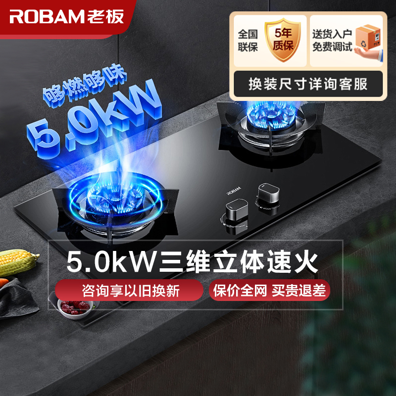 老板(ROBAM) 燃气灶 5.0kW 煤气灶 老板燃气灶 单灶具 双眼灶 燃气灶嵌入式 灶台 天然气灶57B0T