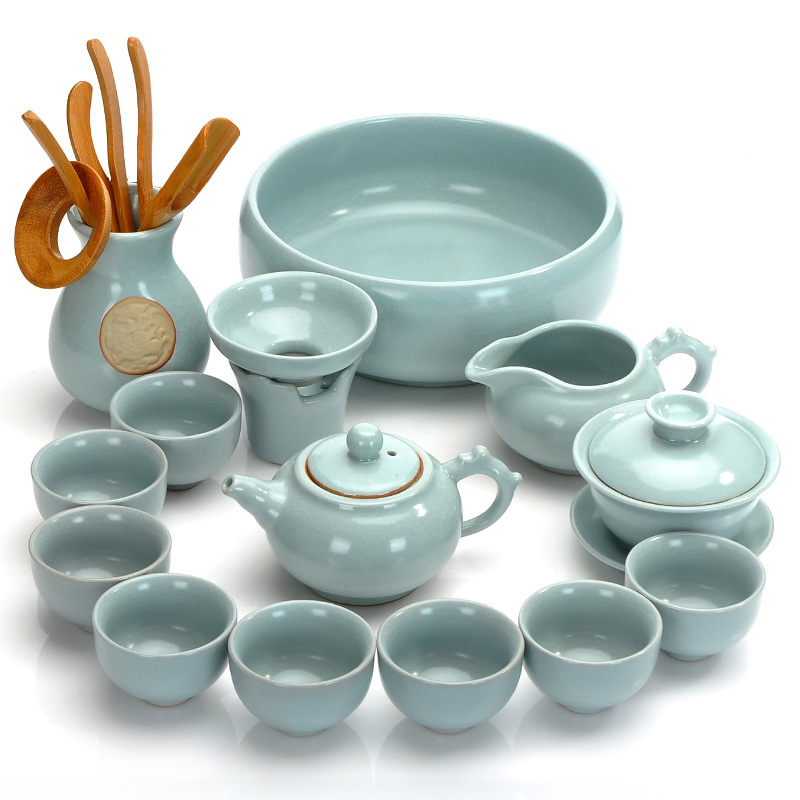 家柏饰corated汝窑功夫茶具套装家用陶瓷开片盖碗泡茶壶茶杯洗茶海