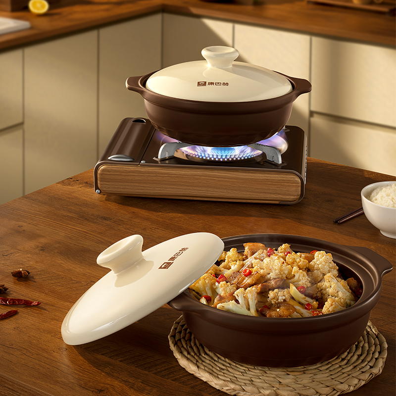康巴赫炒菜砂锅煲家用燃气专用煲仔饭耐高温干烧不裂浅口陶瓷锅高清大图