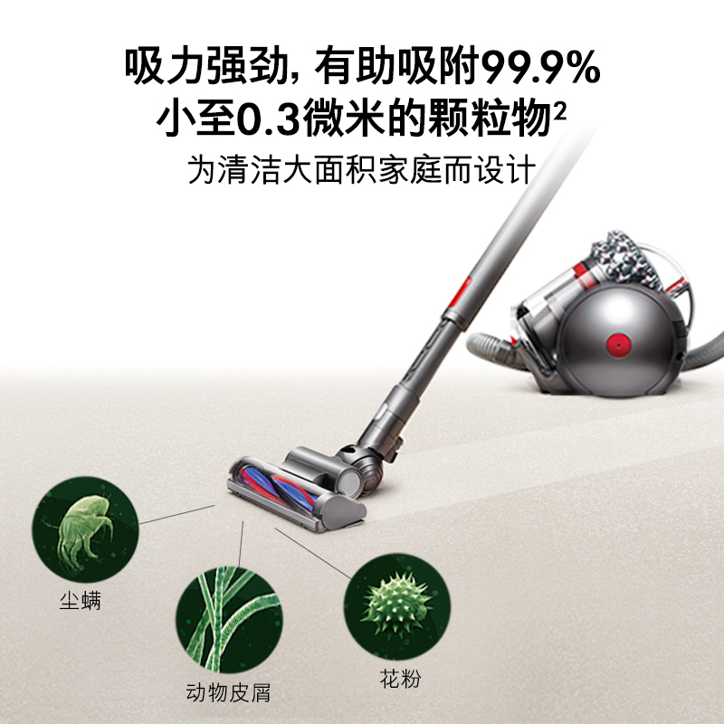 戴森(Dyson) CY22吸尘器 卧式家用 无尘袋 圆筒 干式1300W功率 吸尘机有助吸附小颗粒 扫地机