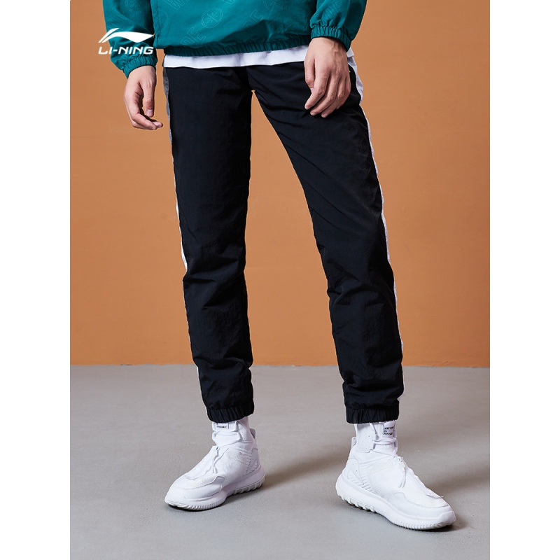 李宁长裤男印花休闲潮流男士裤子秋季跑步收口梭织运动长裤视频