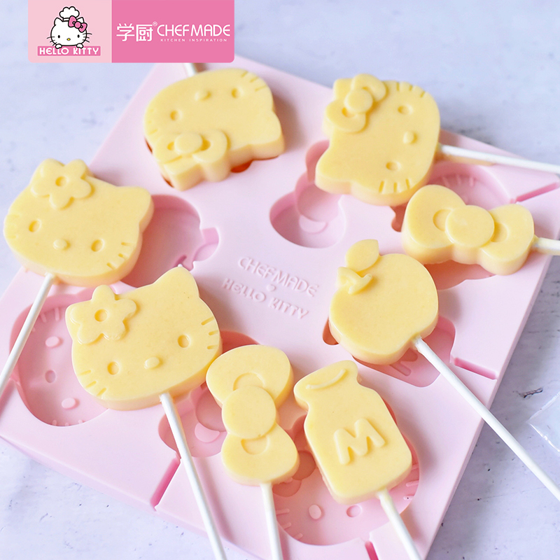 学厨 HELLO KITTY棒棒糖模具 硅胶8连奶酪棒模具 赠棒棒糖纸棒 DIY巧克力模具 烘焙工具 KT7082