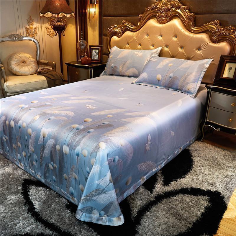 美帮汇夏季三件套冰丝凉滑床单凉席1.8m1.5床2.0米可水洗机洗折叠 和风轻语紫/裸睡天然竹纤维，柔滑凉爽，抑菌防螨 1.8m（6英尺）床