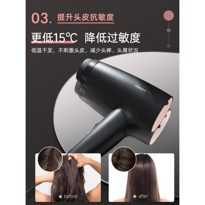 飞利浦(PHILIPS)温柔小花筒电吹风机 家用负离子护发 大功率速干风筒BHD356高清大图