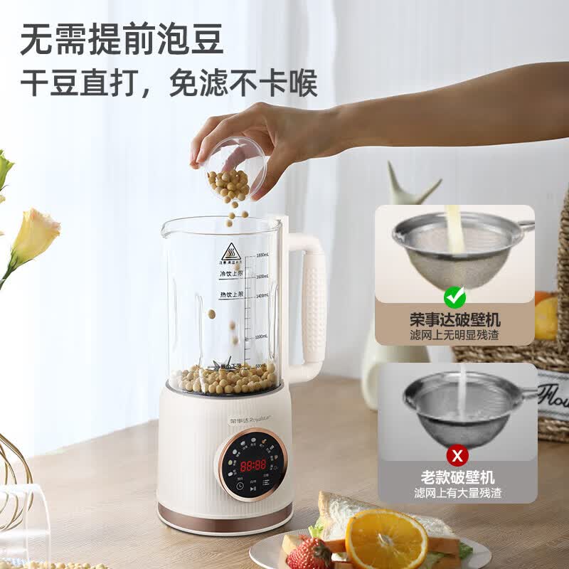 荣事达破壁机RZ-625E(T) 1500W大功率 15000转高速电机 1.8L大容量 触摸式操作 定时功能 3-5人适用 ABS机身轻便设计高清大图