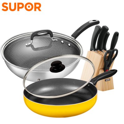 苏泊尔(SUPOR) 炊厨具不粘煎锅八件套装组合 PJ28M5+EC30JC02+刀套装T0824-2