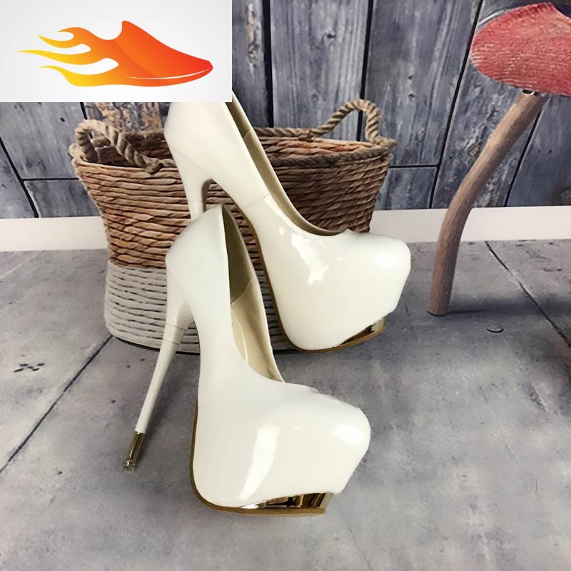 fishbasket18cm恨天高性感超高跟鞋细跟15公分夜店黑色防水台16cm单鞋