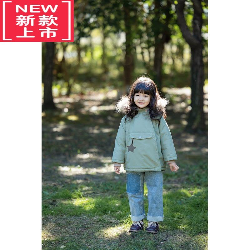 可莉允AnnieGirl秋冬新款男女童mat大毛领精灵帽厚夹克加绒外套宝宝棉服图片