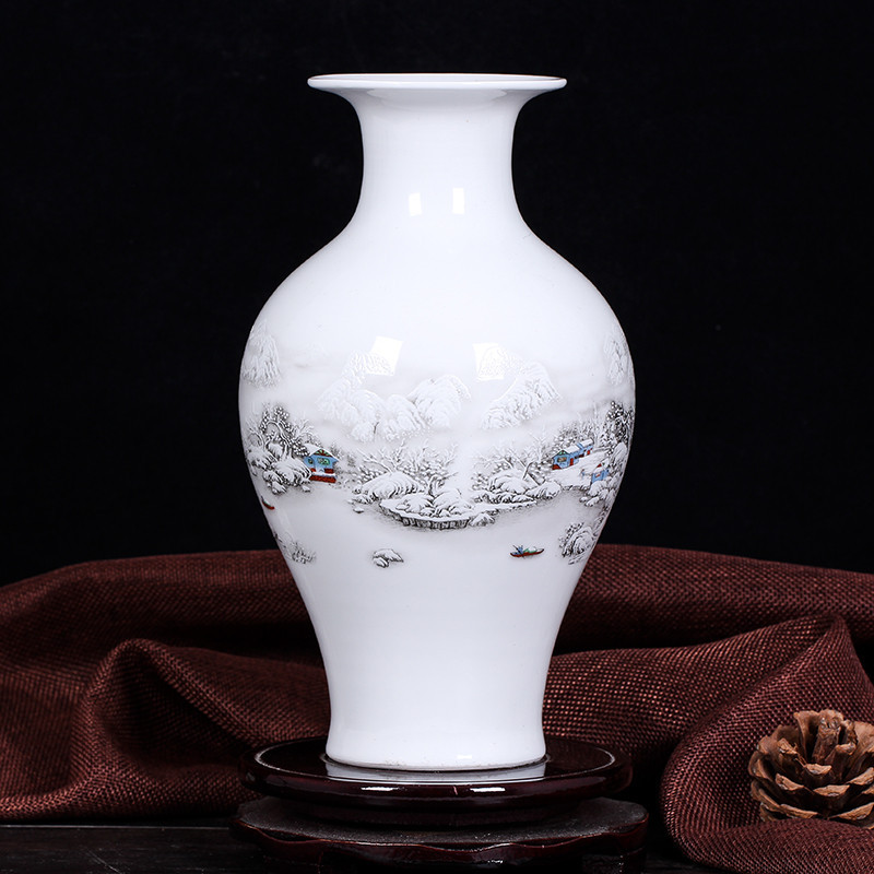 艺锦蓝国产景德镇陶瓷摆件雪景小花瓶家居简约现代客厅插花花瓶白色
