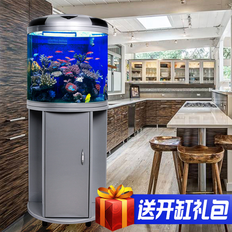 半圆柱形鱼缸水族箱客厅自循环生态创意玻璃小型家用落地带柜高清大图
