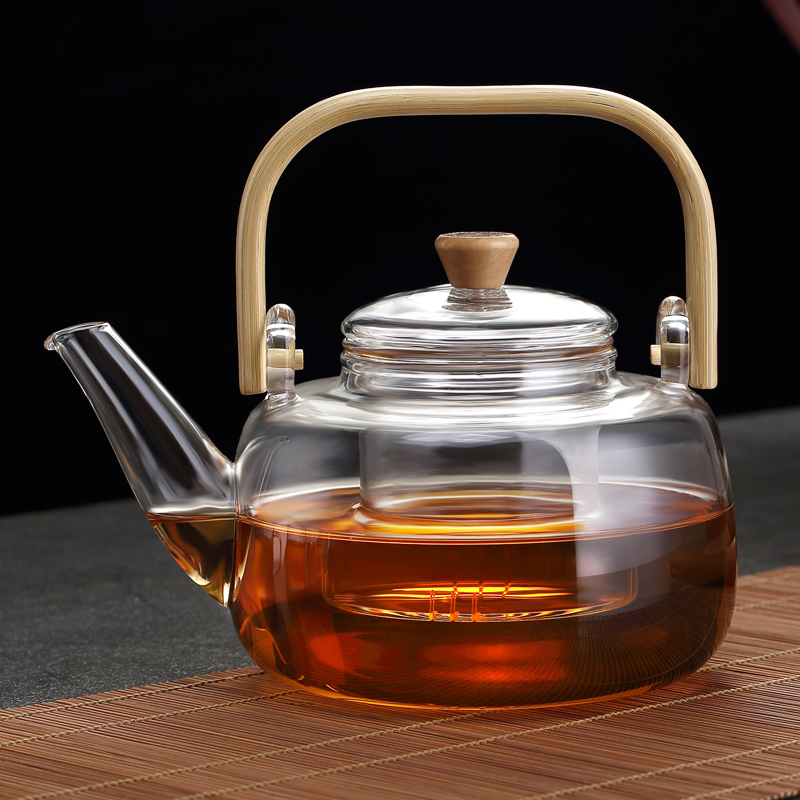单煮胆900ml单壶送4杯玻璃提梁煮茶壶加厚蒸茶壶白茶蒸煮茶器电陶炉耐