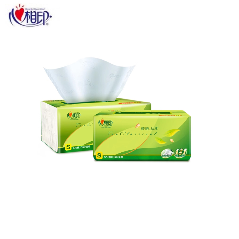 HYGIENIX 心相印 抽纸茶语压花面巾纸 家用原生木浆3层130抽 4提 20包装高清大图