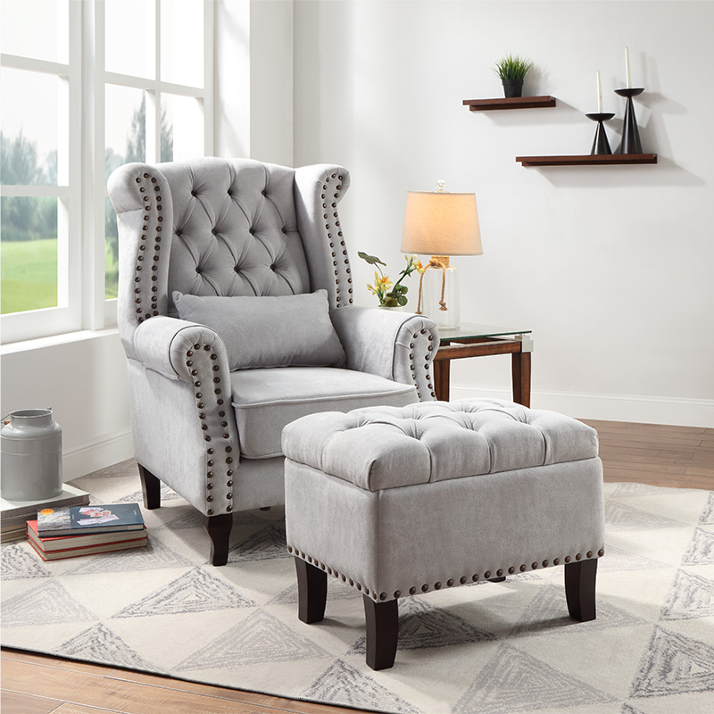 匡大老虎椅美式单人沙发北欧高背椅老虎凳KDSF002 灰色