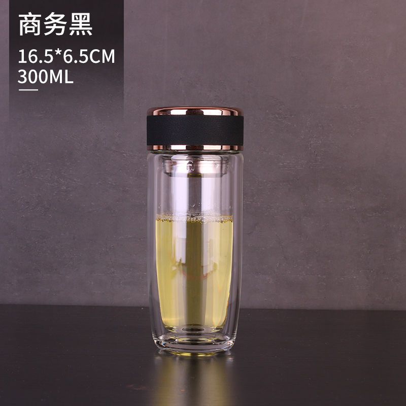 亚泰双层玻璃杯加厚耐热车载大容量男女办公杯便携水杯过滤泡茶杯 300