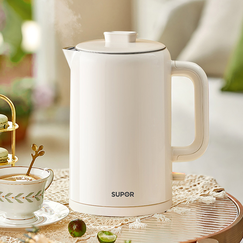 苏泊尔(SUPOR)电水壶1.5L大容量自动断电防烫防干烧不锈钢内胆分离式上盖无缝内胆烧水壶SW-15T109A(米黄)