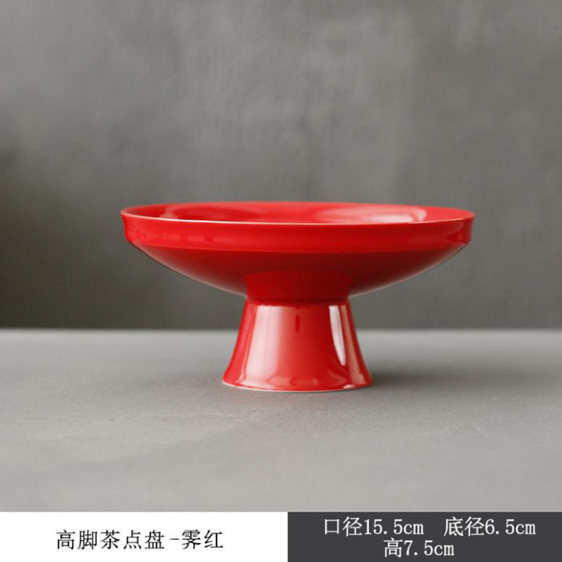 美帮汇宋风高脚茶点盘陶瓷茶点盘多色小托盘家用糖果盘干果盘大号点心碟高清大图