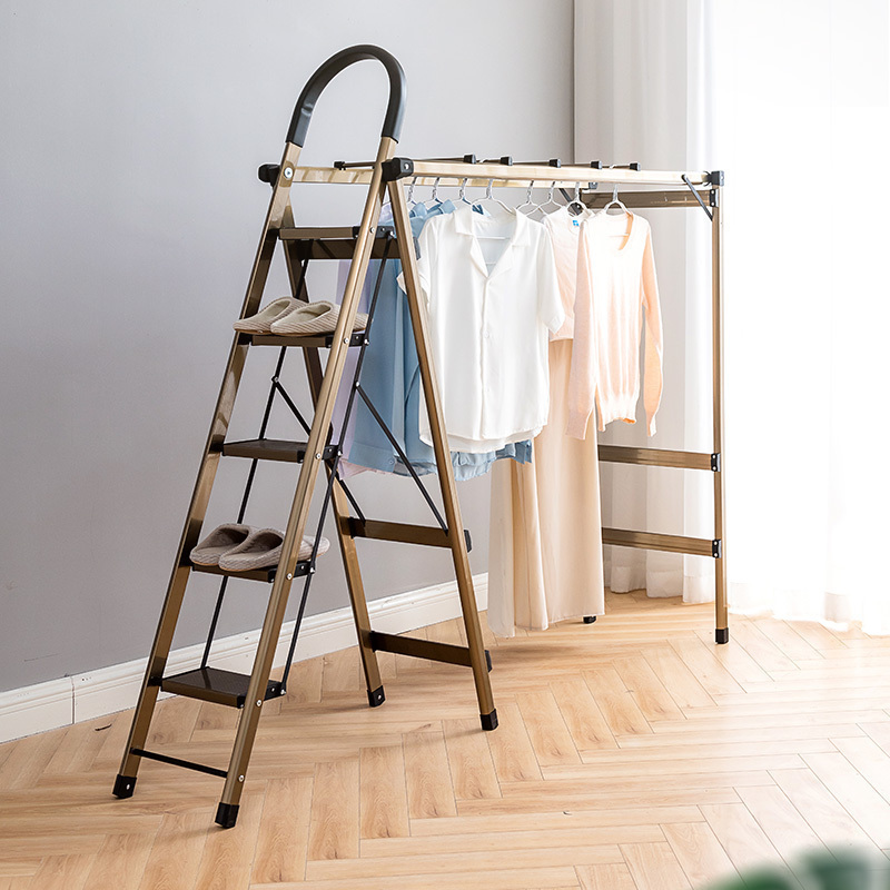 盼盼家用梯子折叠晾衣架多功能梯子室内伸缩晒衣架铝合金梯两用晾衣架