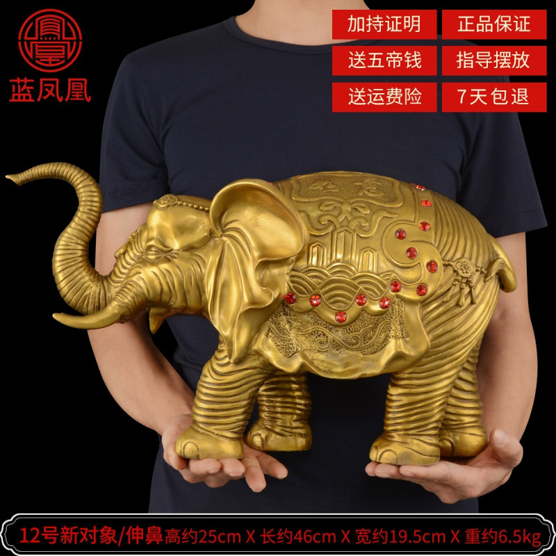 铜象摆件纯铜大象风水象镇宅一对吸水象特大号铜象工艺品 12号新对象伸鼻单只_144