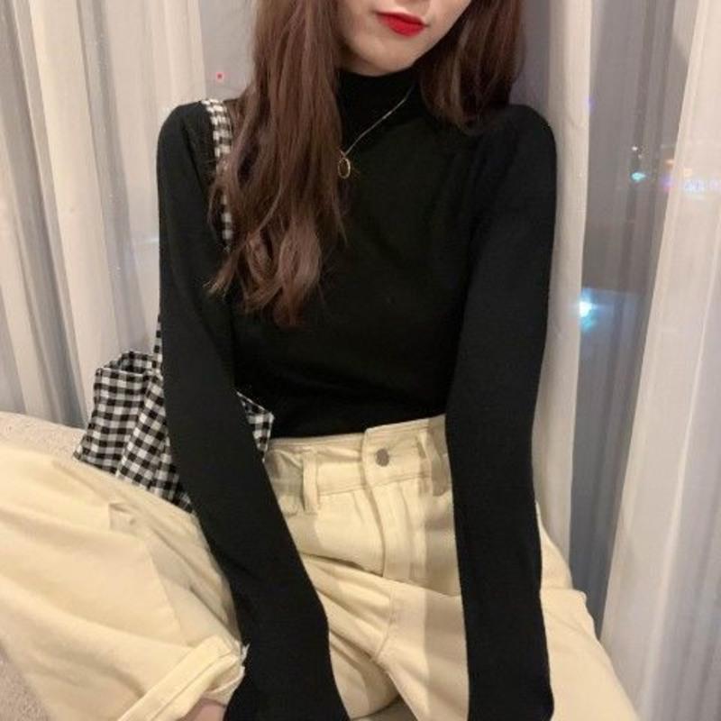 秋季新款套装两件套V领时尚学院风马甲女+半高领修身打底衫上衣女 黑色打底衫【单件】 S 建议75-90斤