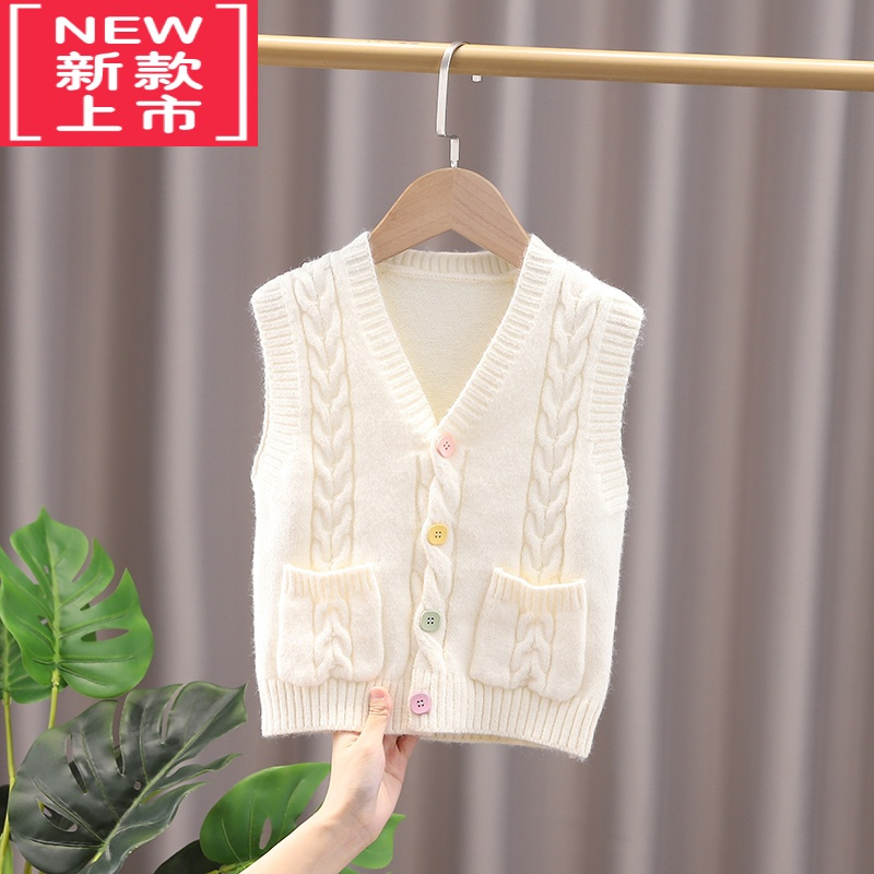 可莉允男女宝宝麻花毛衣背心2022春秋款婴儿童韩版针织毛线开衫坎肩马甲