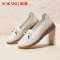 奥康女鞋新款夏季透气时尚简约百搭镂空皮鞋牛皮舒适套脚浅口单鞋