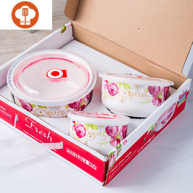 艺呈陶瓷套碗三件套带盖礼品保鲜碗碟套碗套装礼盒装定制餐具家用批