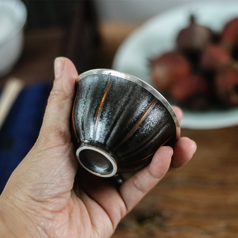 美帮汇鎏银999莲蓬银包瓷品茗杯茶杯茶盏大茶杯银茶杯小杯主人杯高清大图