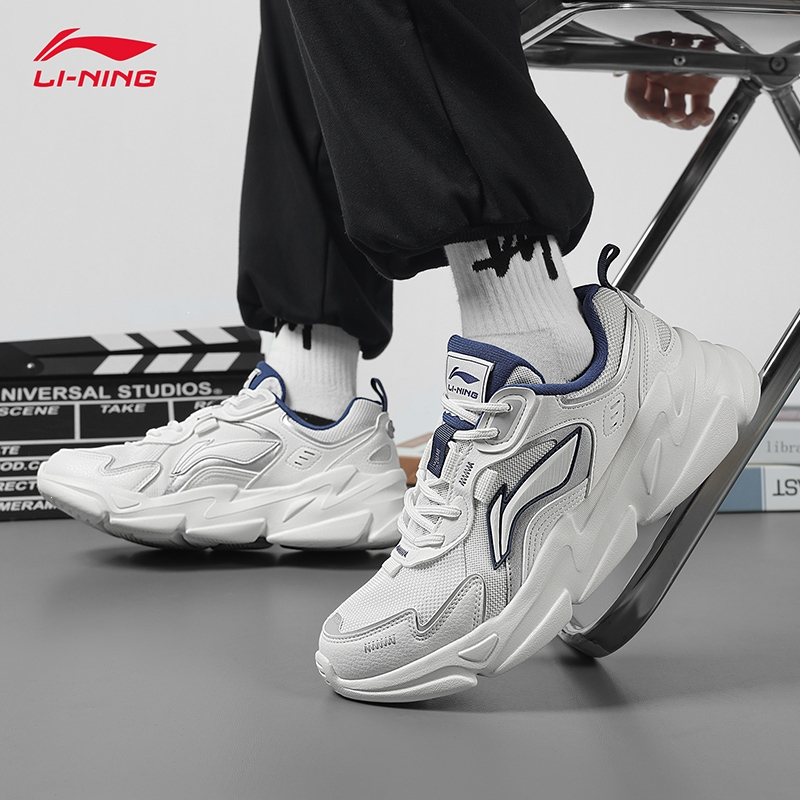 李宁(LI-NING)男鞋休闲鞋云海春季网面复古老爹鞋厚底运动鞋小白鞋