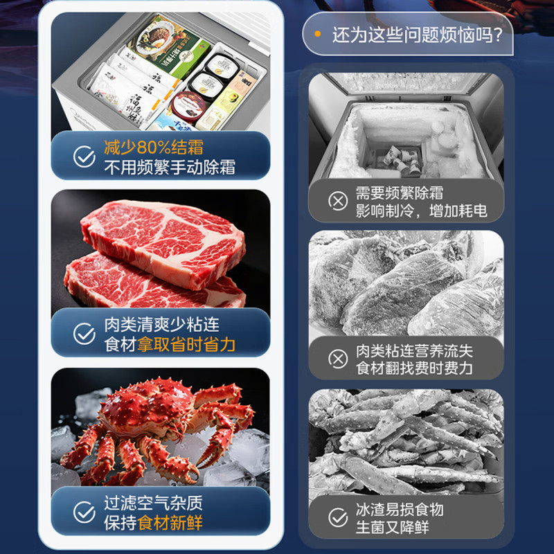 Midea美的200升冷藏冷冻转换冰柜家用囤货小冷柜 一级能效80%减霜 极地白 200L BD/BC-200KMC]高清大图