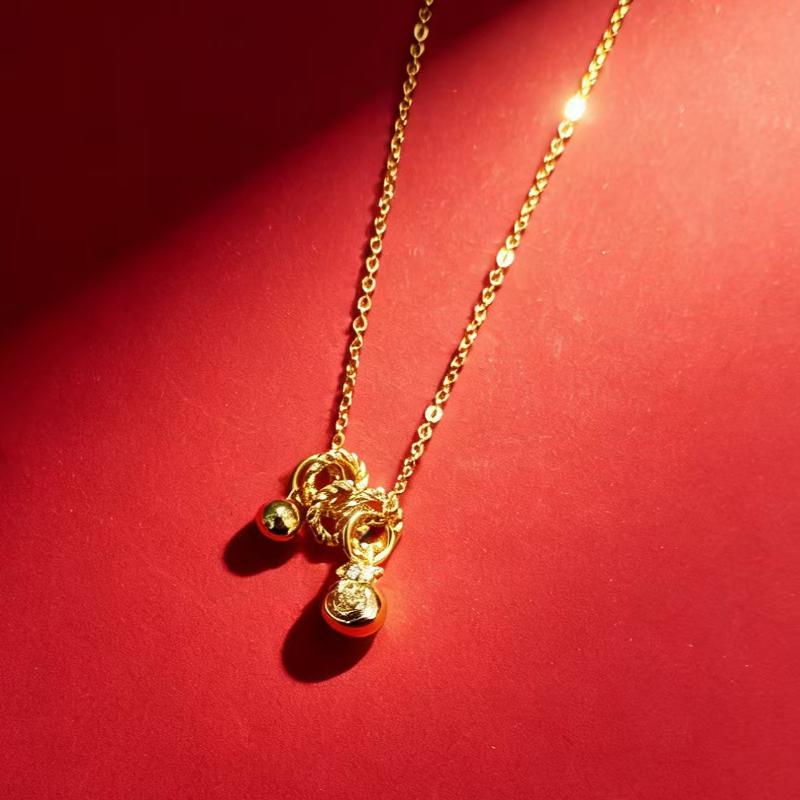 北京黄金 足银 999 镶石胖福串圈套链 国风招财银项链高清大图