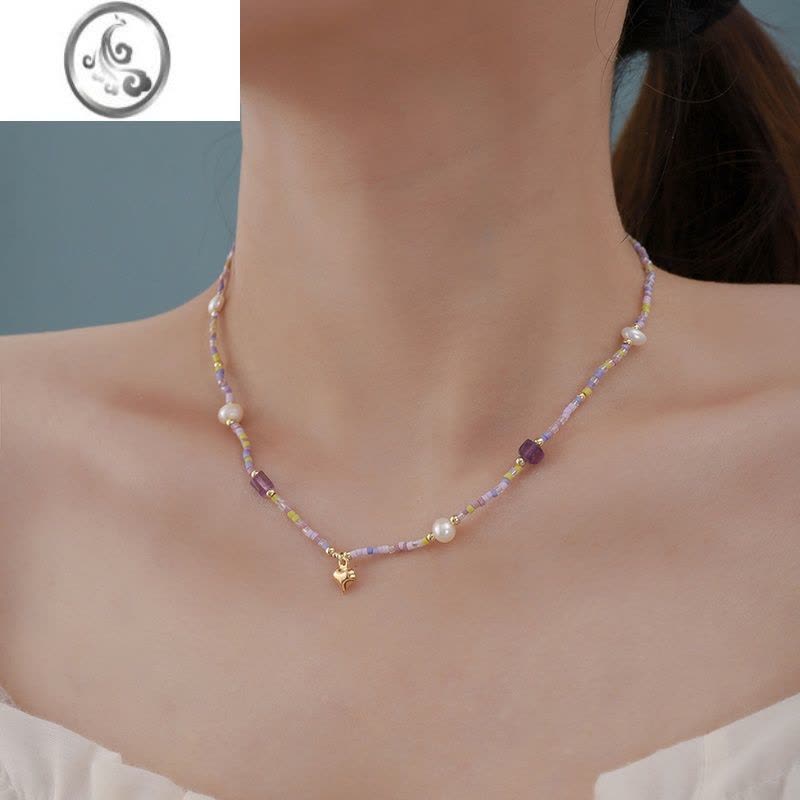 JiMi十里间[这~个好看辽~要自留了]甜美水晶淡水珍珠爱心项链锁骨链图片