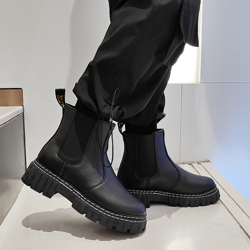 枫述切尔西男靴冬季马丁靴男士烟筒靴子高帮厚底男鞋韩版潮流增高皮靴