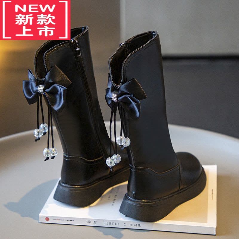 可莉允女童靴子秋冬季加绒公主鞋英伦风高筒单靴子小女孩皮靴儿童长筒靴图片