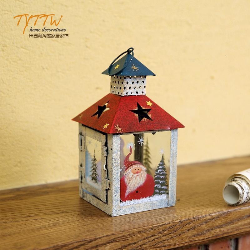 美式家居节日温馨铁艺烛台风灯 圣诞小提灯装饰摆件花园杂货ZAKKA