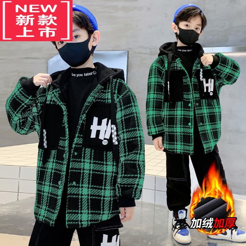 可莉允男童加绒加厚外套秋冬款炸街2022新款中大儿童冬季男孩上衣棉服潮图片