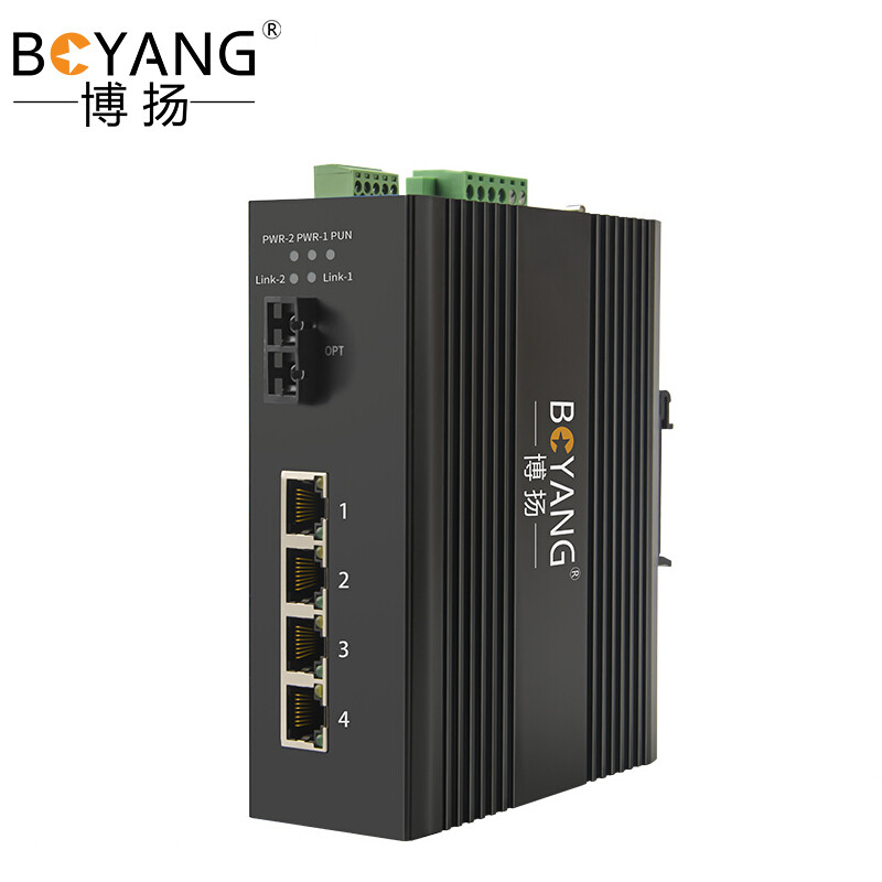 博扬(BOYANG)BY-F104S 串口工业级光纤收发器 百兆单模双纤1光4电+RS485 光电转换器光纤交换机一台