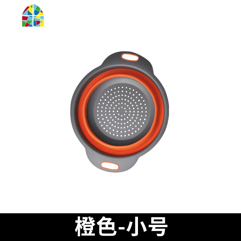 洗水果盘果篮洗菜盆创意可折叠果盘硅胶折叠家用厨房洗菜盆 FENGHOU [玻璃]圆形-可折叠(橙)[小号]洗菜篮洗菜篮