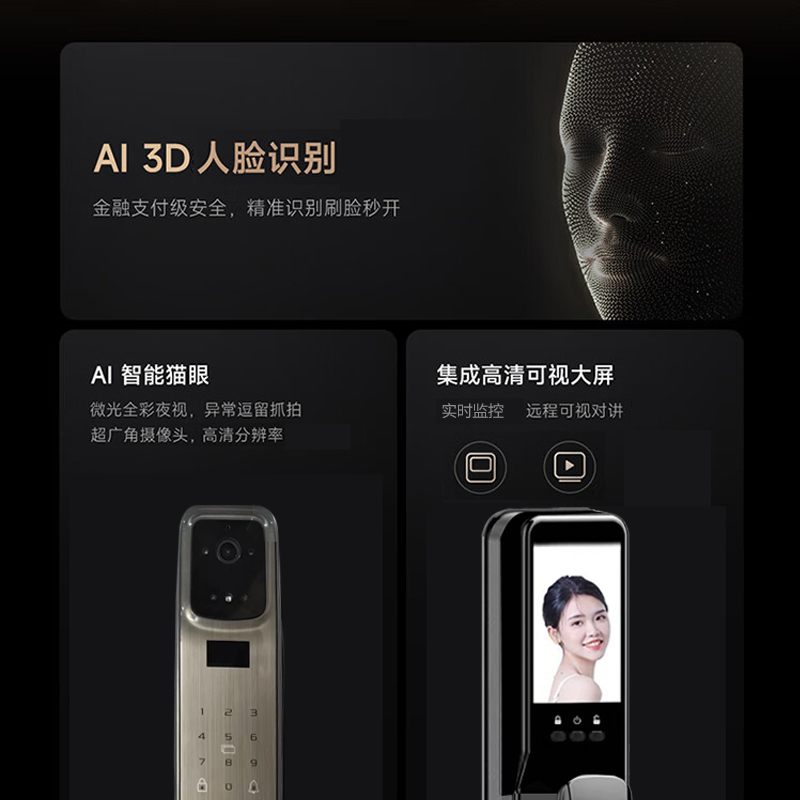 智贝勒 ZHI BEI LE 和硕系列X6 人脸识别智能锁 电子门锁 指纹锁 密码锁 显示屏 猫眼 实时双向对讲