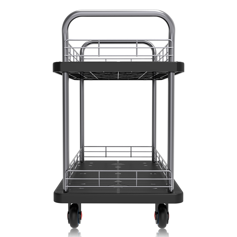 新越昌晖平板车小推车手推车双层货车搬运车小拖车拉杆车护栏车双扶手物料车 C7076高清大图