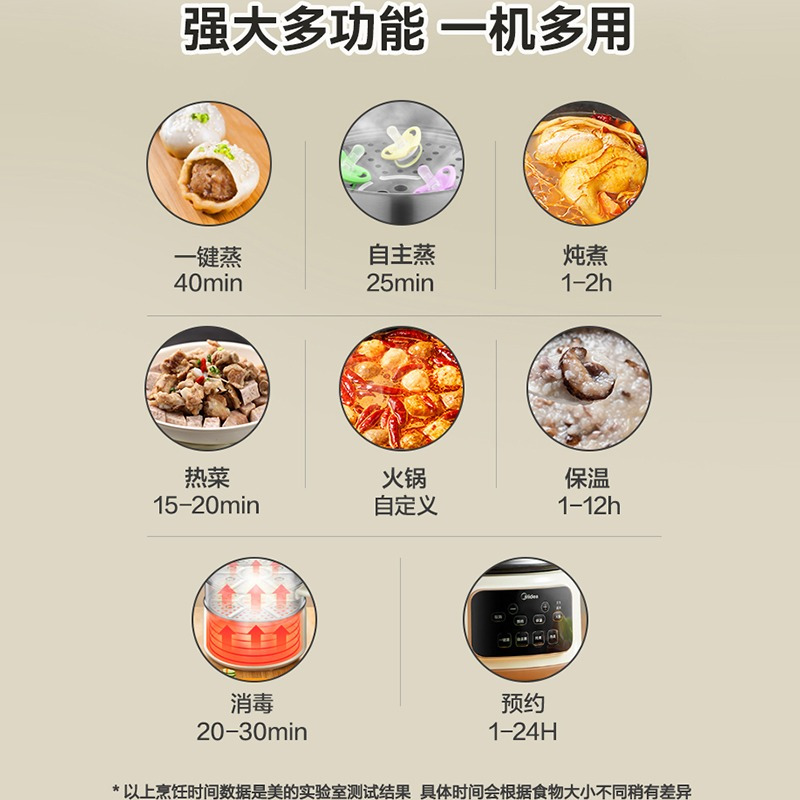 美的(Midea)电蒸锅多功能火锅煮锅家用13.5L三层大容量预约蒸汽锅蒸菜蒸笼可拆洗MZ-ZGC2805