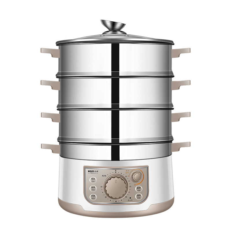 全自动电蒸锅多功能家用电蒸笼三层大容量蒸汽锅蒸菜 白色底锅 3层蒸