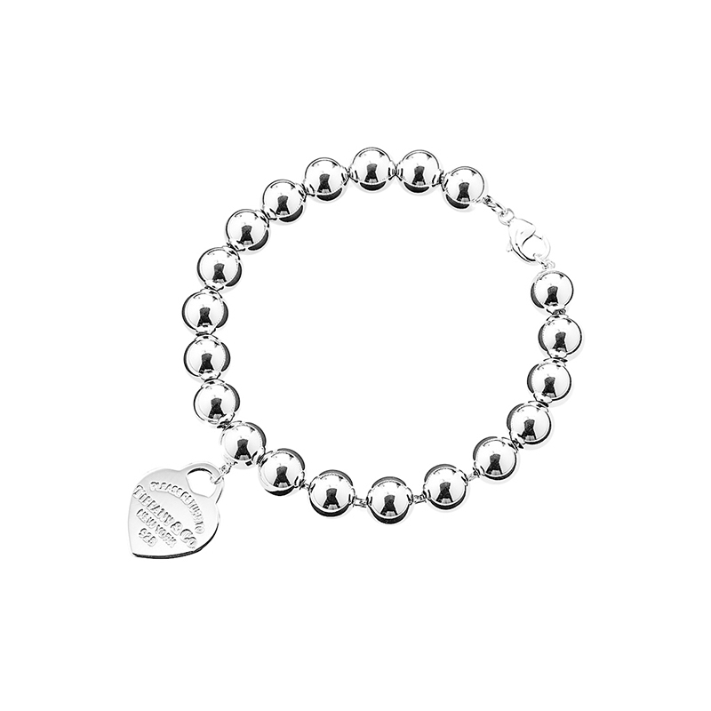 [直营]TIFFANY&CO.蒂芙尼 925银 欧美风格 女士心形挂饰圆珠手链 送恋人