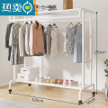 敬平落地挂衣架双杆式卧室衣帽架房间挂衣服的架子现代简约衣服置物架 白色120长 带滑轮