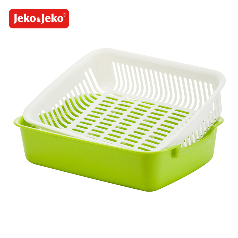 JEKO&JEKO 大号方形双层滤水篮果蔬筛子沥水筛水果篮洗菜盆滤水筛洗菜盆果盘 SWB-6088