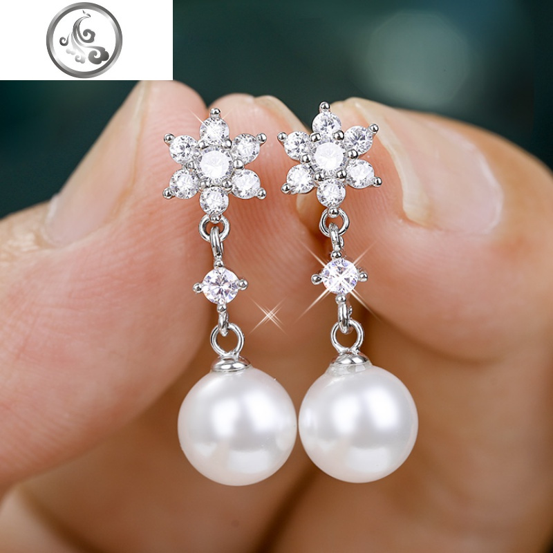 珍珠耳环女气质韩国时尚925纯银耳饰名媛长款雪花耳钉耳坠jimi