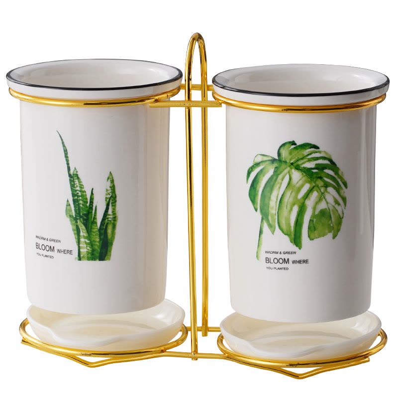 北欧筷子篓陶瓷筷子架家用沥水厨房筷子筒勺子收纳置物架筷盒 敬平 万年青[金色款]筷笼图片