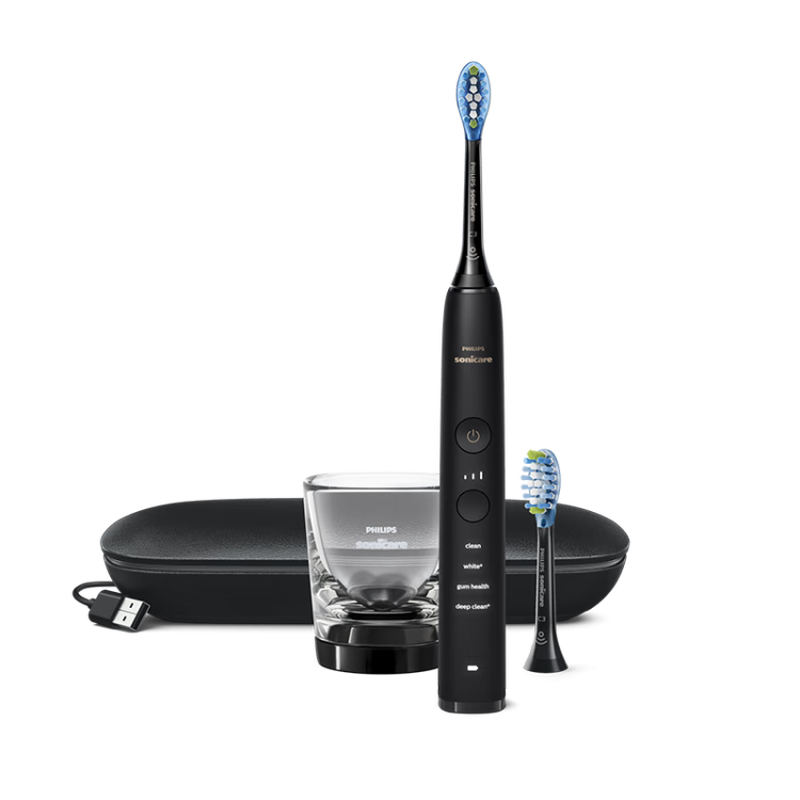 飞利浦(PHILIPS)HX9912/77电动牙刷声波震动蓝牙APP含2支刷头+充电玻璃杯钻石Pro黑色