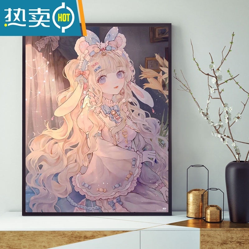 敬平diy数字油画卡通动漫女孩高清36色系手绘画填色画油彩装饰画装饰画高清大图