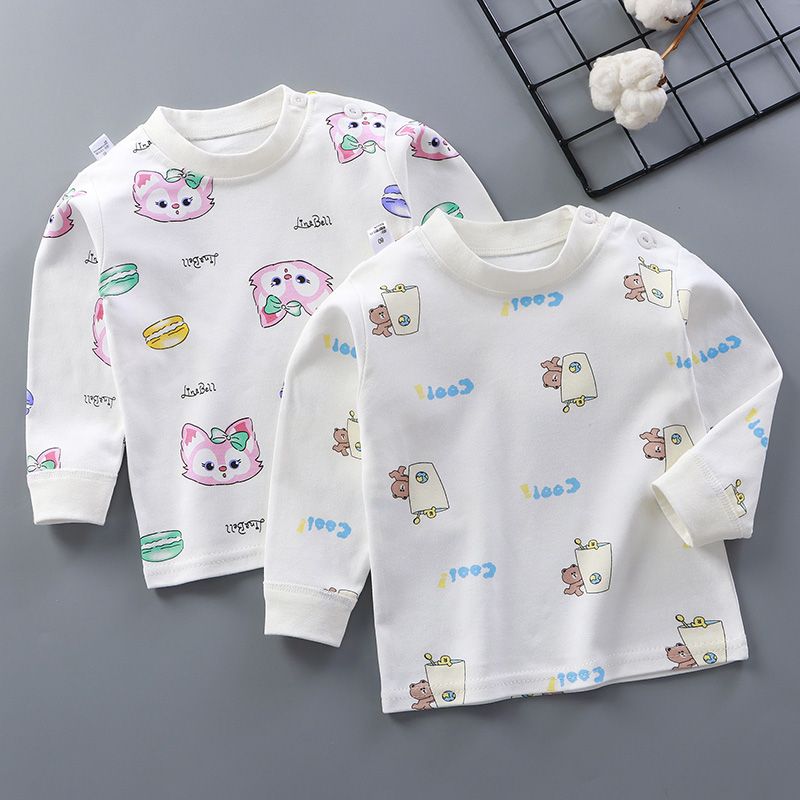 春秋季单秋衣中小童长袖T恤男童女童秋衣肩扣单上衣高清大图