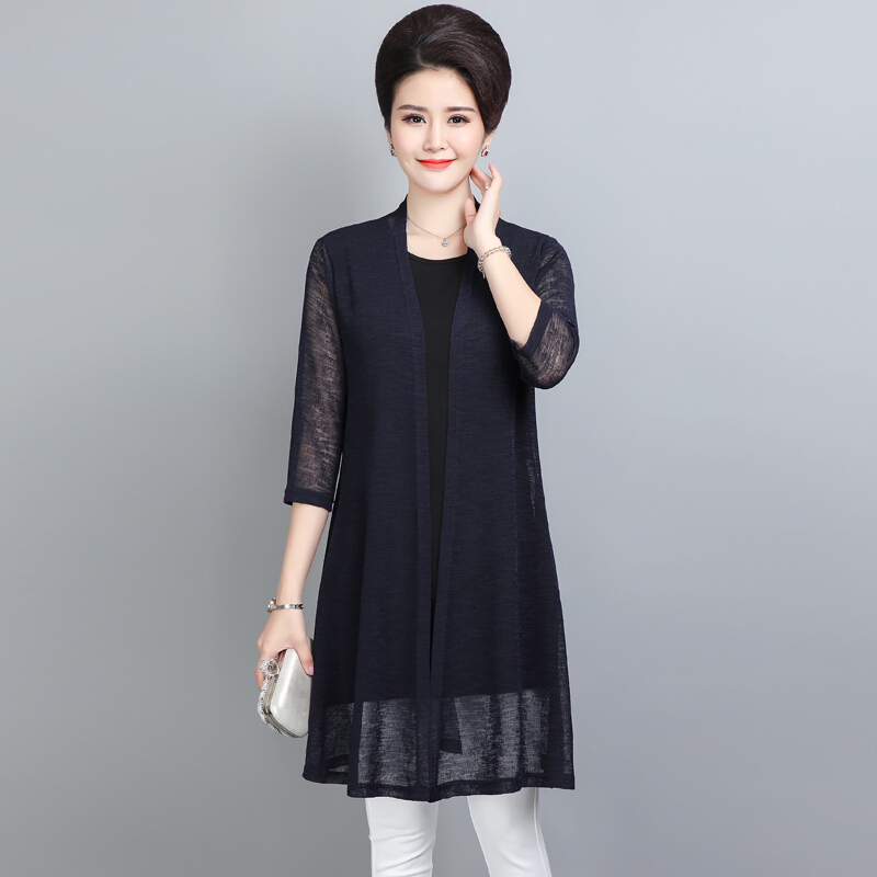 妈妈夏季薄款外搭开衫中长款长袖中年女披肩40岁50中老年防晒外套